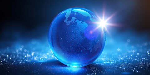 Iridescent blue orb with an otherworldly glow, surrounded by shimmering particles of light, cosmic energy, glimmering particles, glowing sphere