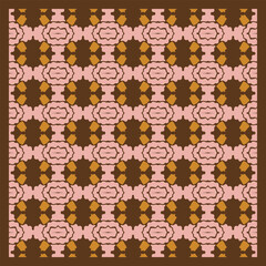 Brown and White Ornamental Pattern with Floral Accents