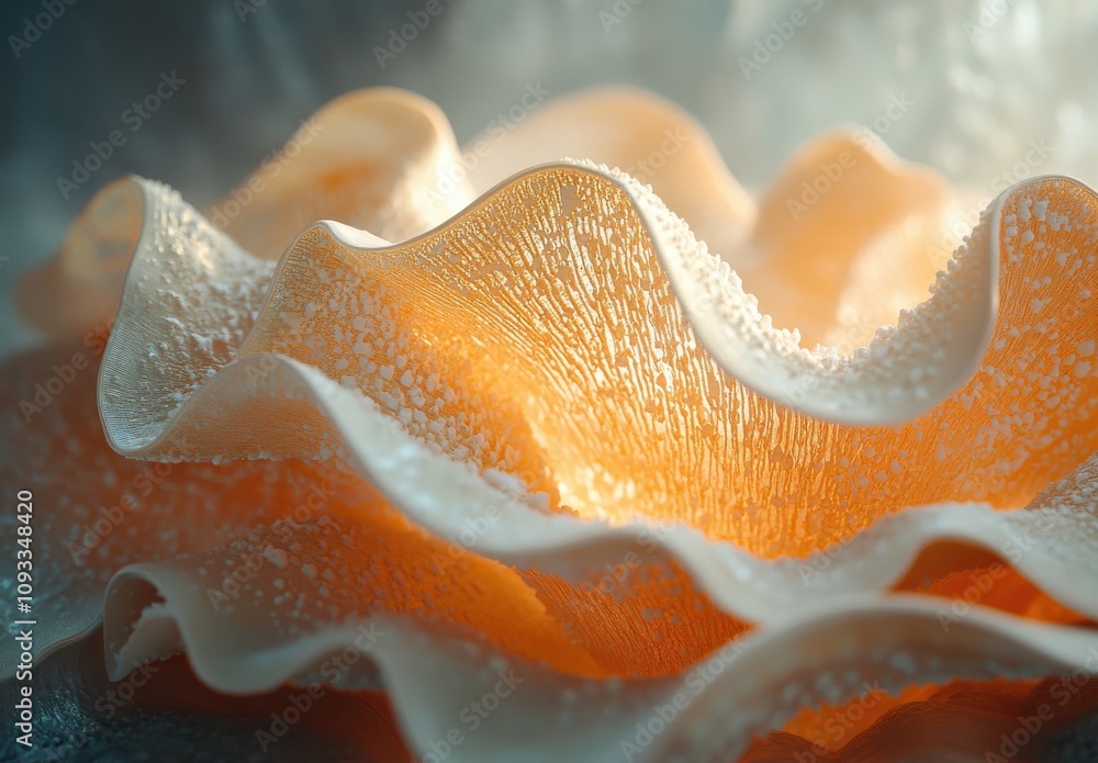 Poster ethereal abstract close-up of soft fabric waves with luminescent warm light creating a dreamy atmosp