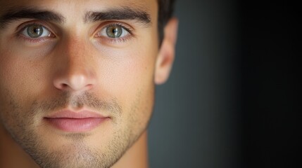 Obraz premium Intense close-up of a bearded man with vibrant blue eyes, showcasing captivating features and strong expression.