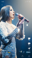 Vertical Mobile Interface: Social Media Mockup App With Beautiful Female Singer Dressed In Gorgeous...