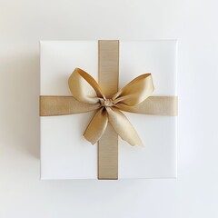 Elegant Gift Box with Gold Ribbon Top View