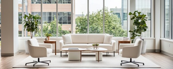 Transforming collaborative workspaces modern office design with versatile furniture urban environment interior concept for enhanced functionality