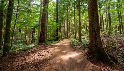 Obraz premium 푸른 숲속을 따라 이어진 산책, 트레일 코스