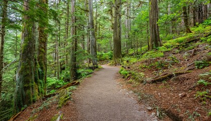 Fototapeta premium 푸른 숲속을 따라 이어진 산책, 트레일 코스