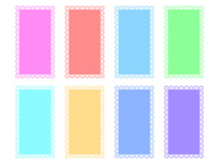 set of cartoon colorful scalloped frame with bubble rectangle shape