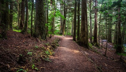 Obraz premium 푸른 숲속을 따라 이어진 산책, 트레일 코스