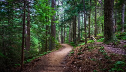 Obraz premium 푸른 숲속을 따라 이어진 산책, 트레일 코스