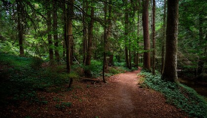 Obraz premium 푸른 숲속을 따라 이어진 산책, 트레일 코스