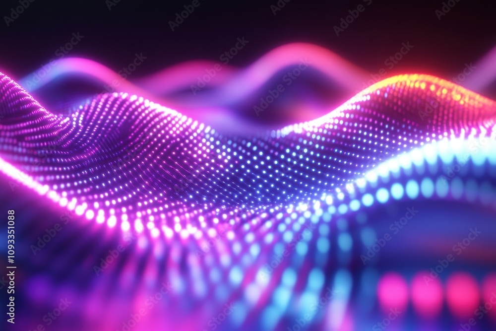 Poster dynamic wave of colorful neon lights in a snowy landscape, capturing the vibrant flow and movement o
