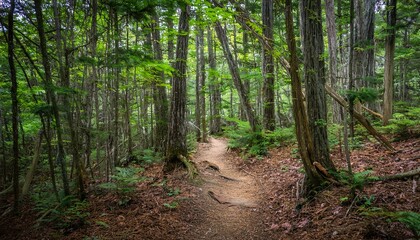 Obraz premium 푸른 숲속을 따라 이어진 산책, 트레일 코스