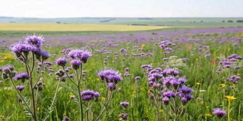 Obraz premium Colorful Purple Wildflowers in a Field, purple blooms, blooming flowers, nature scene, purple wildflowers, wildflower garden