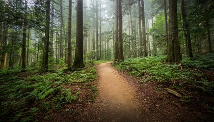 Fototapeta premium 푸른 숲속을 따라 이어진 산책, 트레일 코스