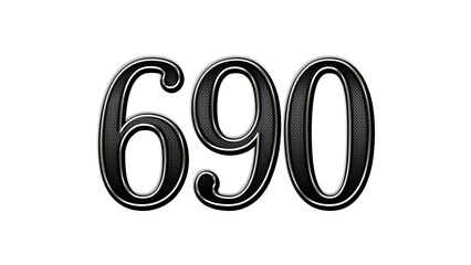 black metal 3d design of number 690 on white background.