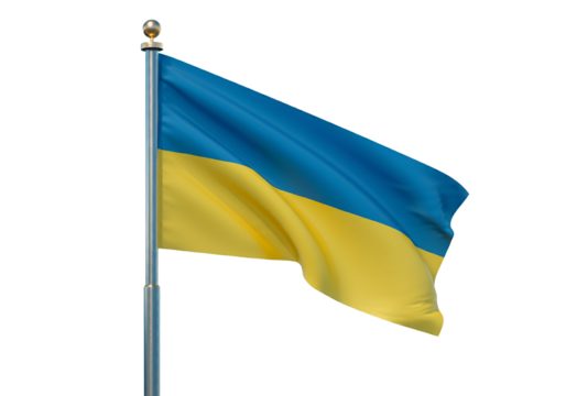 Ukrainian flag waving proudly. transparent background