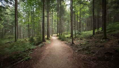 Fototapeta premium 푸른 숲속을 따라 이어진 산책, 트레일 코스