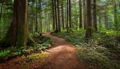 Fototapeta premium 푸른 숲속을 따라 이어진 산책, 트레일 코스