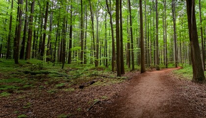 Obraz premium 푸른 숲속을 따라 이어진 산책, 트레일 코스