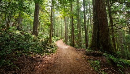 Obraz premium 푸른 숲속을 따라 이어진 산책, 트레일 코스