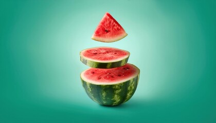 Summer Fruit Arrangement Slices of Fresh Watermelon Falling Mid-Air