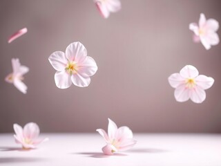Soft pink flowers float gently in the air their delicate petals swaying softly as they drift apart, floating flowers, soft focus photography