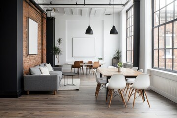 Fototapeta premium Innovative workspace design modern office interior layout open plan environment sleek aesthetic for enhanced productivity