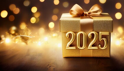 Happy New Year 2024! Golden gift box
