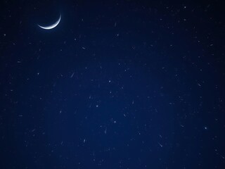 Naklejka premium Starry night sky with a crescent moon and numerous shooting stars, meteor shower, planetary alignment, lunar phase