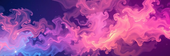 Swirling clouds of color with sparkly effects, color-shifting effects, sparkling surfaces, ethereal visuals