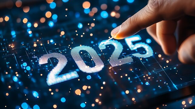 Businessman touching a digital virtual screen, 2025 business man touching virtual screen