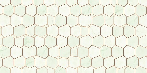 Fototapeta premium Geometric marble tile background with pastel green and white colors, featuring a repeating pattern of interconnected hexagons, decorative element, modern home decor