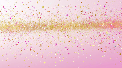 Charming gradient birthday background featuring a soft blend from pink to gold, adorned with sparkling confetti and glitter
