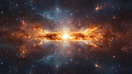Fototapeta premium A symmetrical universe with starry reflections through forced perspective. Starry Cosmos Reflections. Illustration