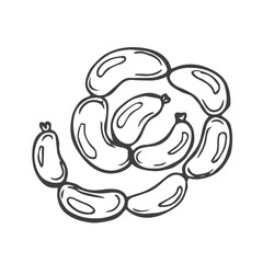 Sausages chain isolated bunch of meat food. Vector pork or beef frankfurter sausage