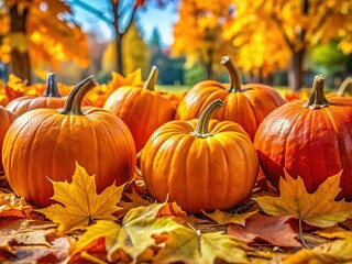 Documentary photography: autumn pumpkins and leaves.
