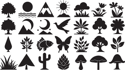 Vector Nature Icons, Black and White Symbols







