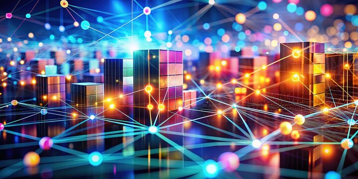 Dynamic database network, bokeh visuals, abstract data flow.