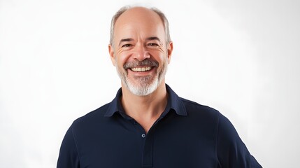 Fototapeta premium Smiling mature man with a beard on a white background.