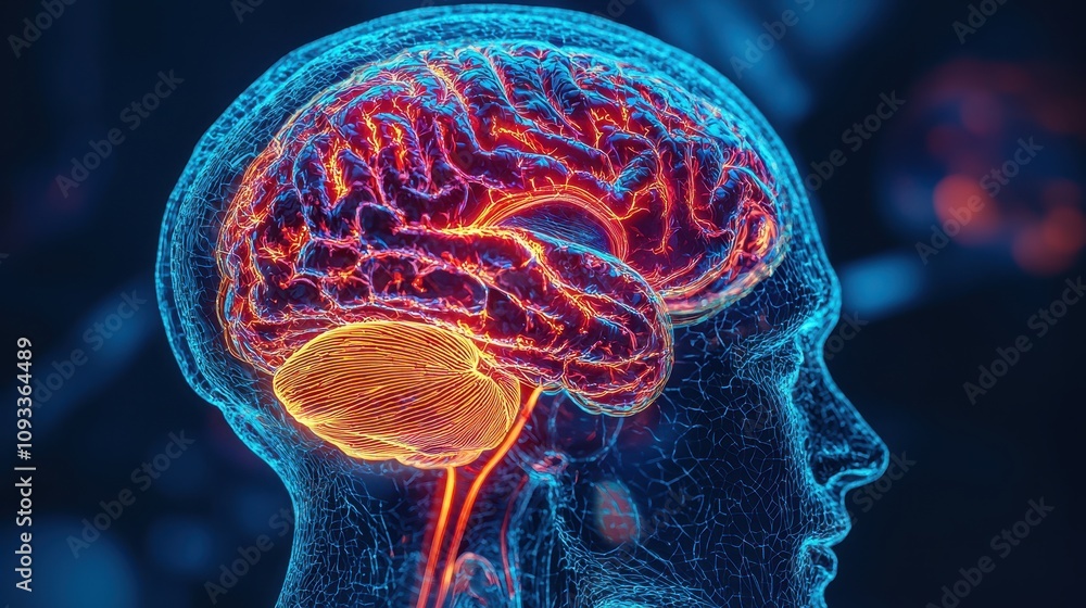 Aufkleber a vibrant, digital representation of a human brain, showcasing neural connections and highlighting b