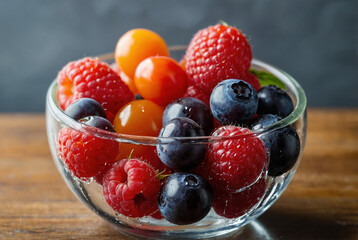 Fresh Berries and Grapes in a Rustic Basket