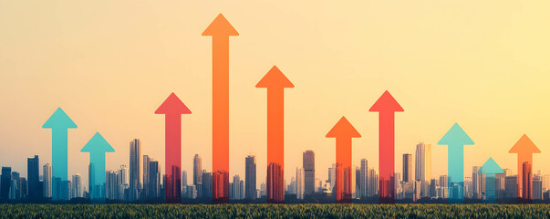 Fototapeta premium Economic development and growth of the country. Increase in GDP, employment, population and economic indicators.
