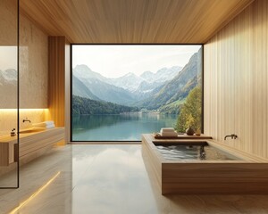 Serene Mountain Lodge Retreat with Lake View and Luxurious Wooden Interior Design