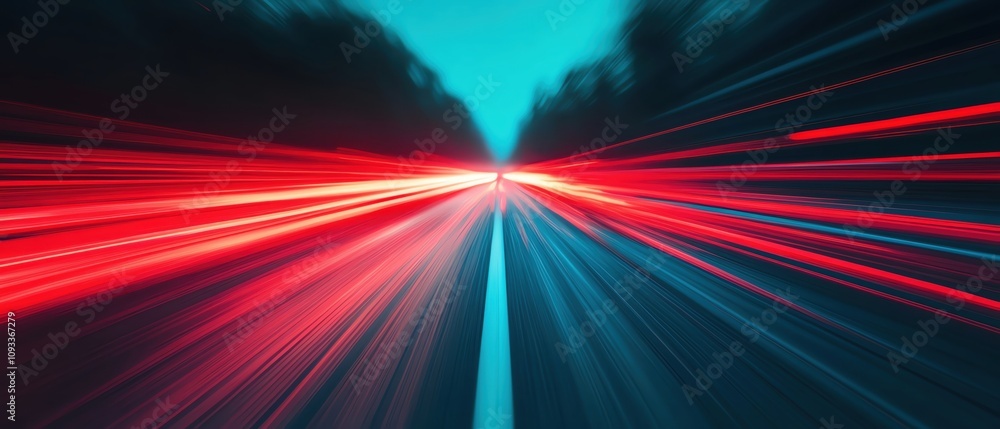 Poster a dynamic view of light trails on a road illustrating speed and motion at night.