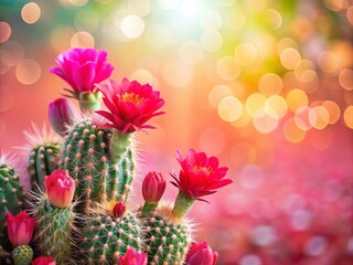 Obraz premium Romantic Valentine's Day Cactus Decor with Heart-Shaped Blooms and Soft Focus Background for Love-Themed Creativity