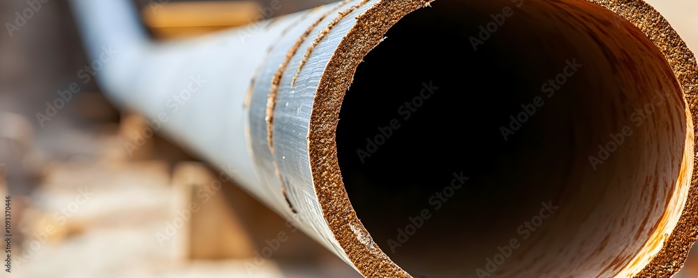 Poster expert pipe relining process - detailed cross-section of restored pipe interior with smooth material