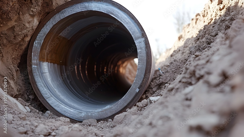 Poster expert pipe relining process - inside view of precise liner placement with bonding adhesive and high