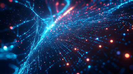 Obraz premium Dynamic network connection scene with glowing nodes and pulsating energy lines