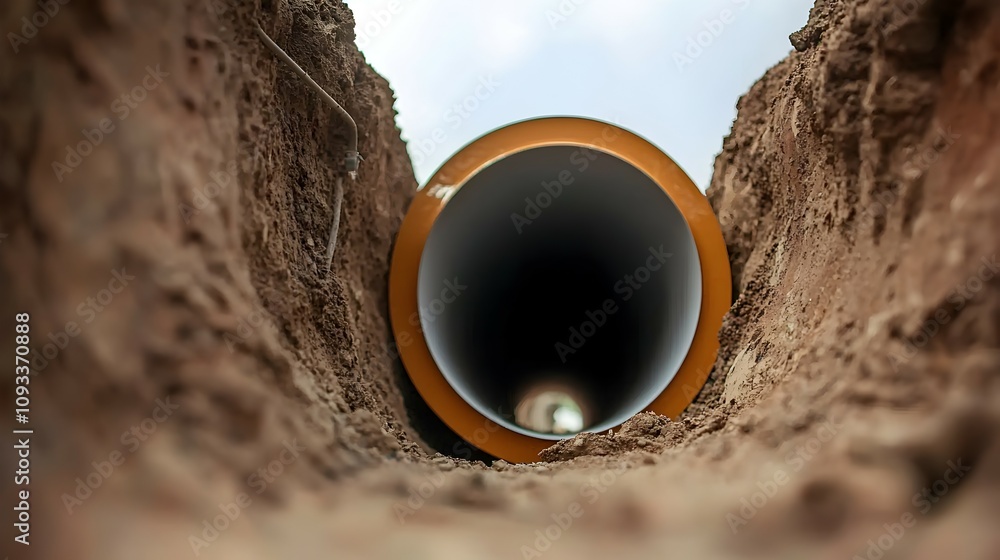 Poster advanced pipe relining process detailed cross-section with smooth adhesive layer and industrial text