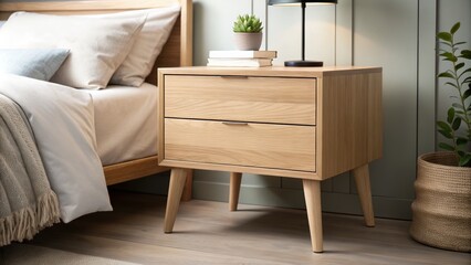 Elegant Wooden Nightstand with Two Drawers and Tapered Legs Perfect for Modern Bedroom Decor and Storage Solutions