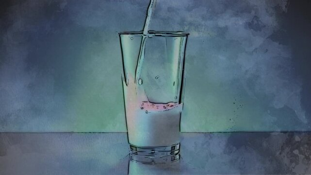 Hand Drawn Sketched Tropical Beverages Pouring and Splashing in Ice